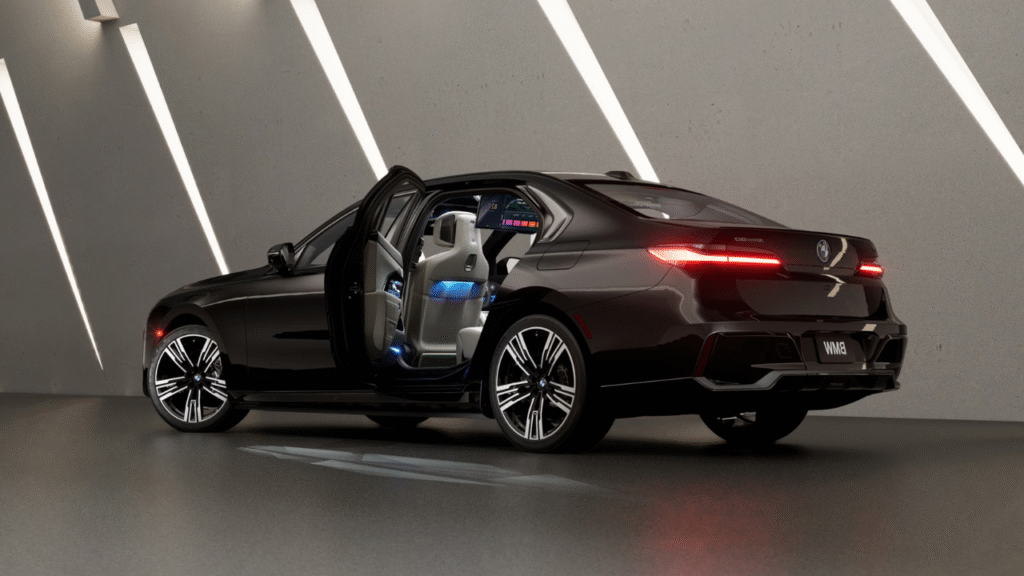 BMW i7 All-Electric Luxury Sedan BMW i7 all-electric luxury sedan in sleek metallic finish