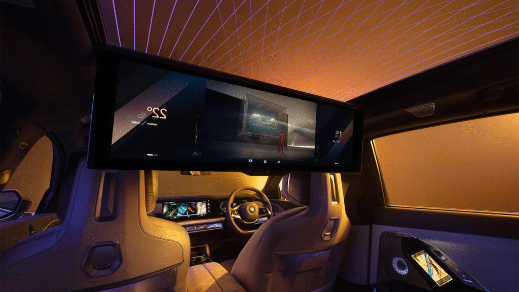 BMW i7 interior with theatre screen BMW i7 Luxury Electric Sedan Interior with Theatre Screen