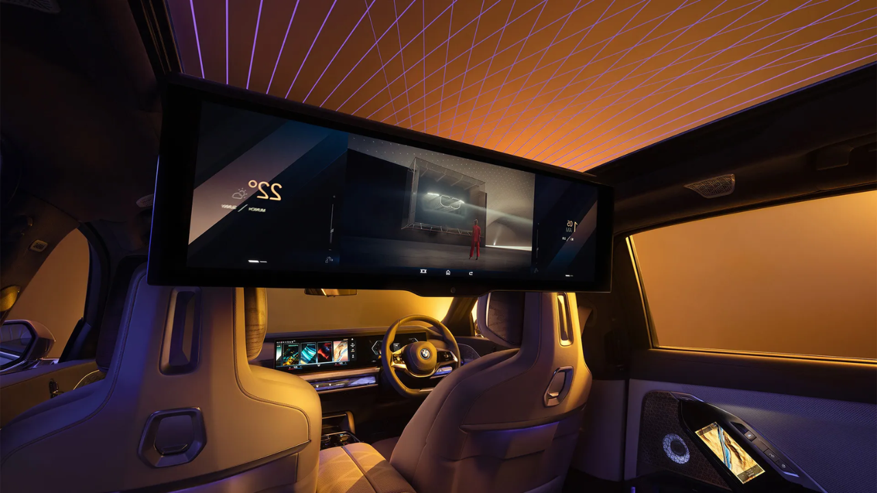 BMW i7 Luxury Electric Sedan Interior with Theatre Screen