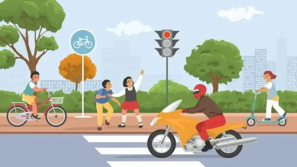 Children, adults, and seniors participating in comprehensive road safety activities for awareness and safe driving practices