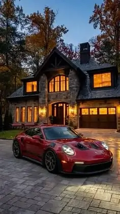 Cozy aesthetic luxury car parked under warm streetlights during a rainy night, HD mobile wallpaper.