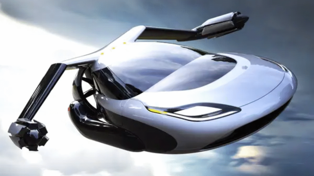 From Vision to Reality The Most Stunning Concept Cars Flying car eVTOL aircraft flying over a city skyline in 2026