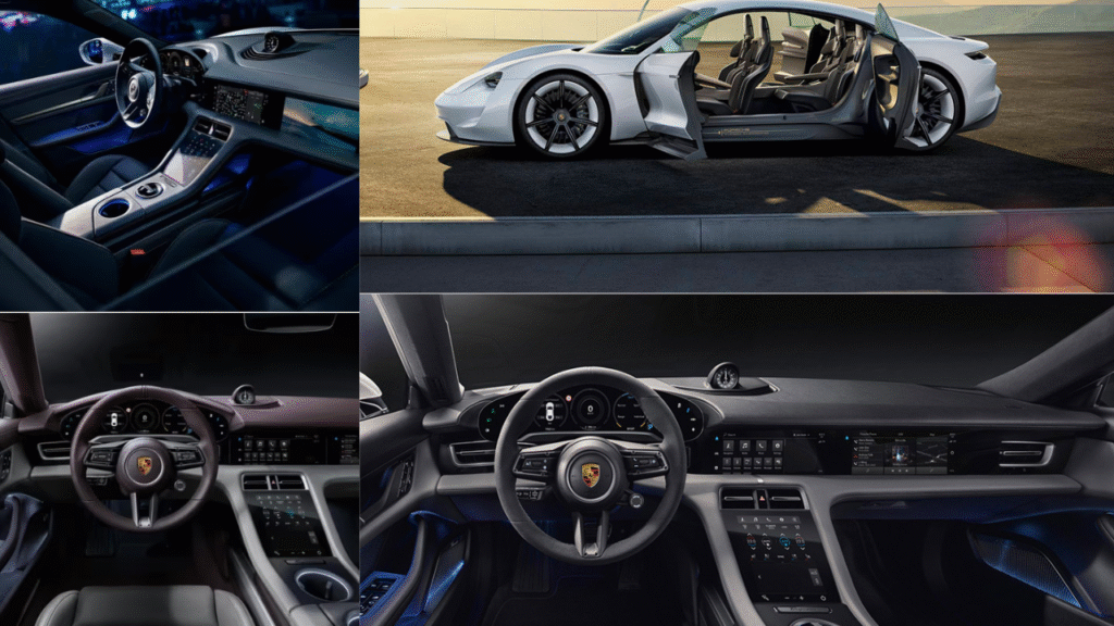 Modern luxury inside the Porsche Taycan with premium materials and digital features