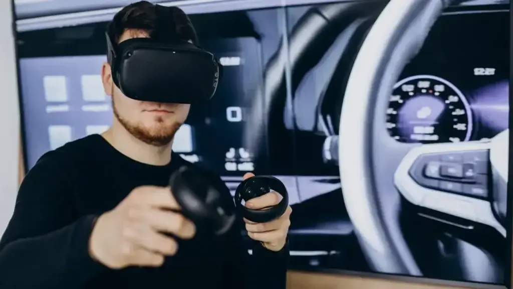 Virtual reality in a car transporting passengers to an outer space experience