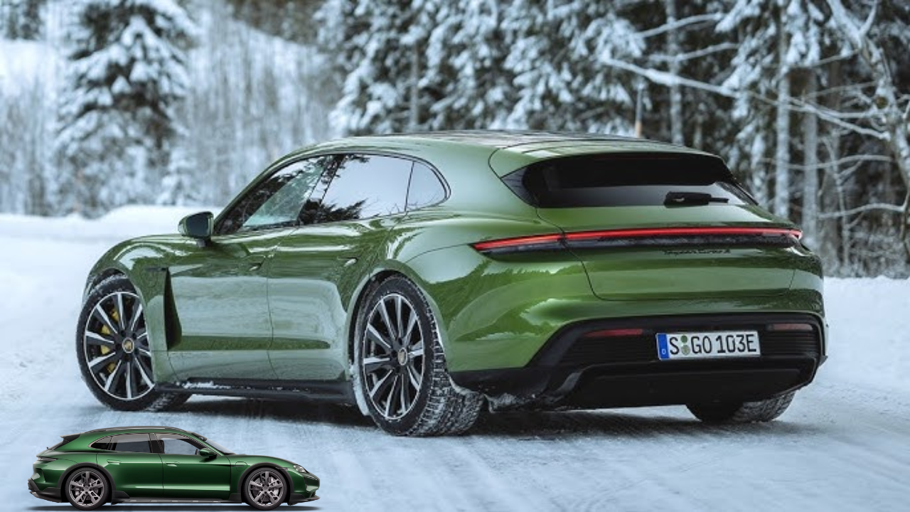 Snow driving test of Porsche Taycan Turbo S Sport Turismo 2022 with electric sound