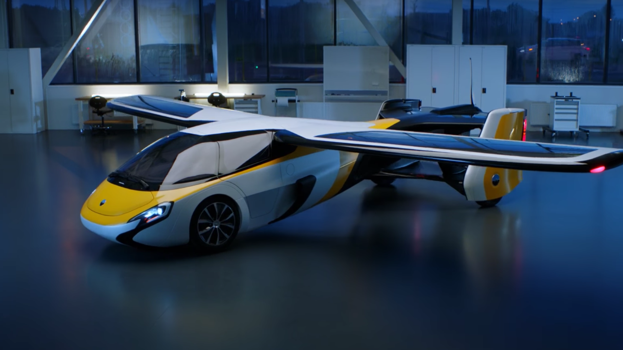 Advanced flying car prototype showing vertical take-off
