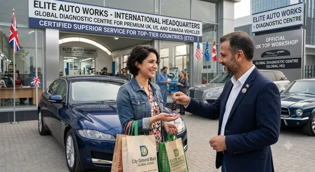Person collecting keys for a leased car at a UK dealership