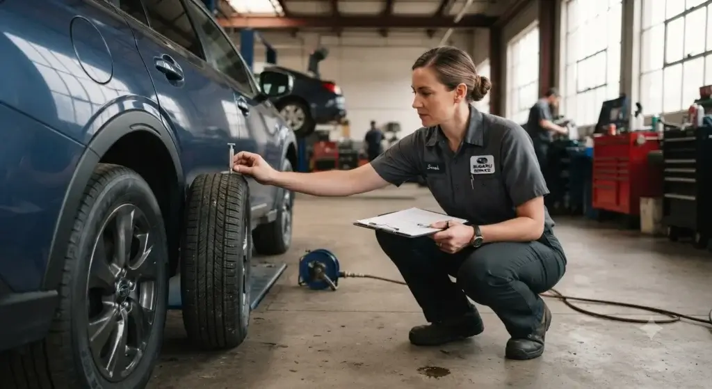 Mechanic inspecting a car at the end of a UK lease agreement