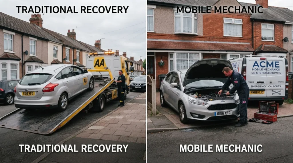 Comparison of towing a car versus using a mobile mechanic in the UK