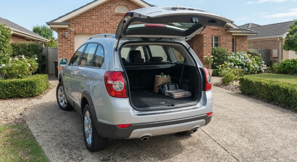 Chevrolet Captiva boot space and seven-seat configuration.