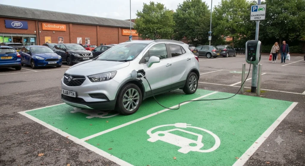 Electric vehicle charging in a UK parking bay