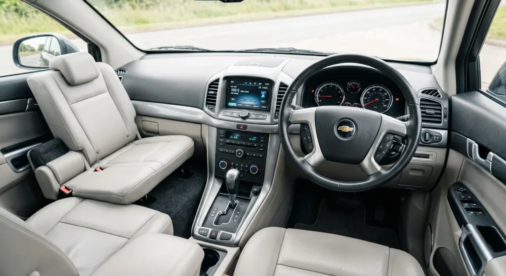 Chevrolet Captiva interior dashboard and seating layout.