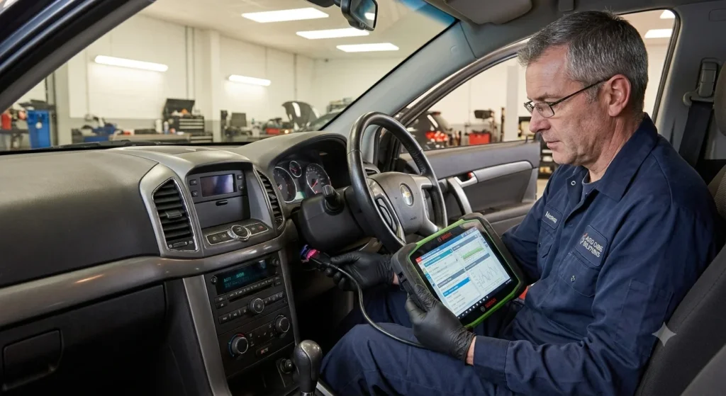 Independent mechanical inspection being performed on a used SUV