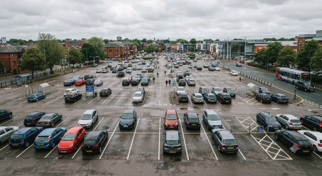 UK surface car park with painted bay lines