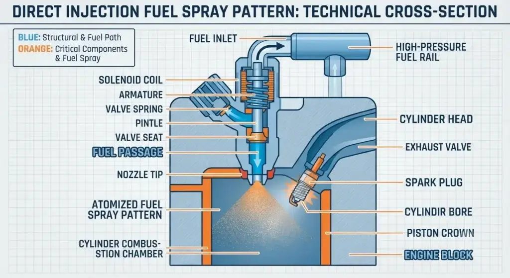 Fuel injector spray pattern diagram for top tier gasoline