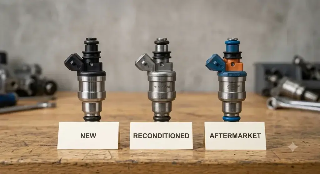 New, reconditioned, and aftermarket fuel injectors compared