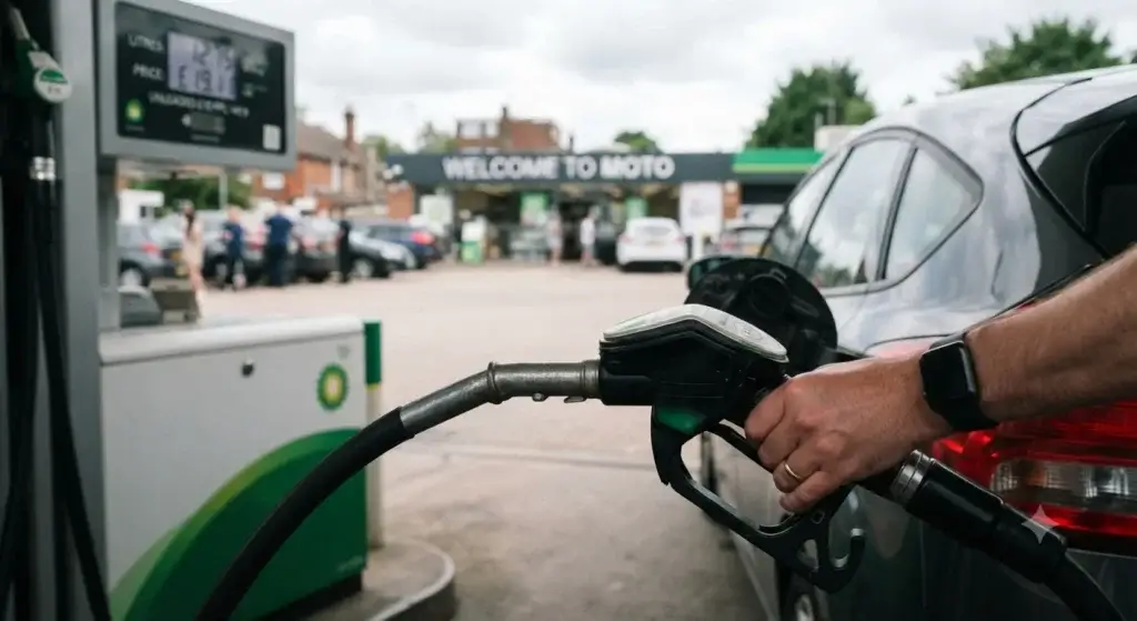 Refuelling a car at a UK petrol station