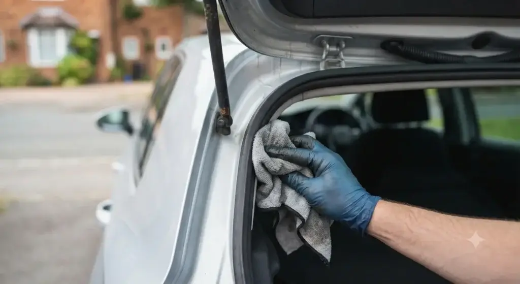 Cleaning the rubber seal of a car boot to prevent leaks