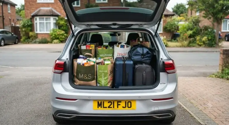 Car trunk (boot) open showing storage space in a UK hatchback