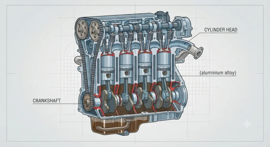 Car Engine Layouts Diagram of an inline engine with cylinders arranged in a single row.
