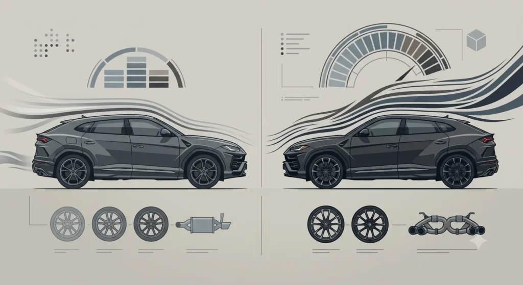 Infographic comparing pre-facelift and facelift SVR performance specs.