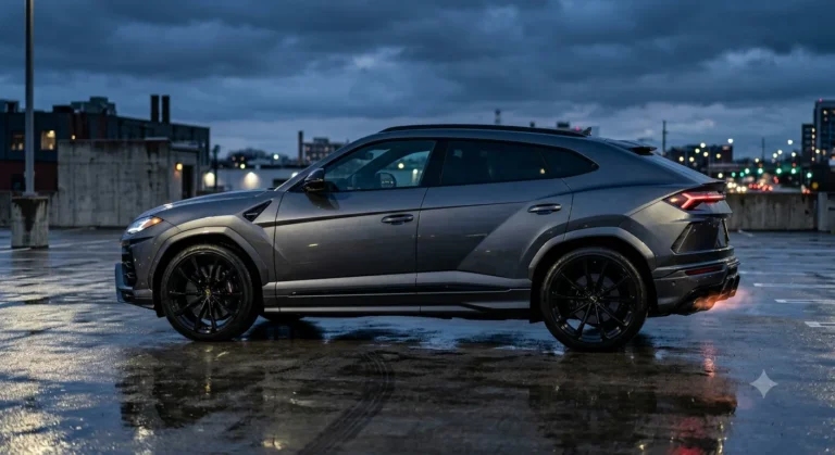 Performance SUV with supercharged V8 engine parked at dusk.