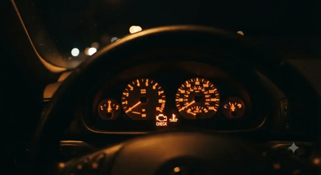 Car dashboard warning light indicating a transmission fault