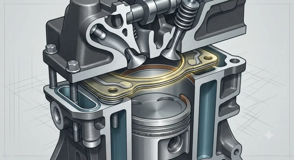 Diagram showing the head gasket location in an engine.