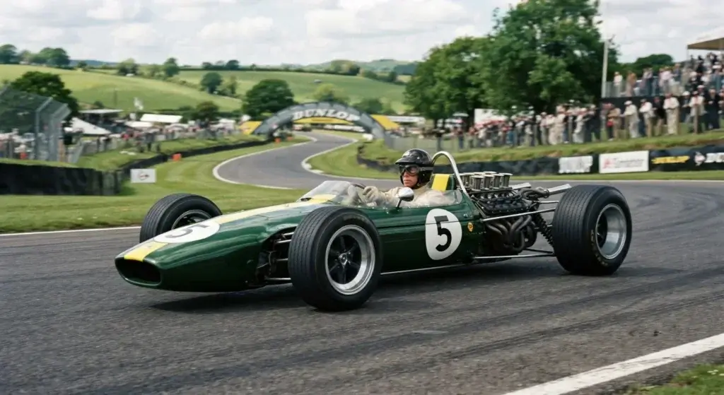 Lotus 49 Formula 1 car with engine mounted as a stressed chassis member